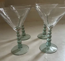 Libbey Metropolis Light Green Ball Stem Martini Glasses Set 4 NEW COND