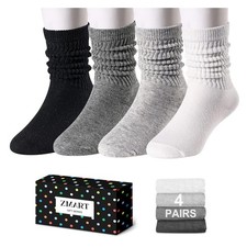 Zmart Little Girls Long Slouch Socks - Cotton Crew 3-5T, Black Gray White