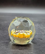 Vintage Fratelli Toso Murano Art Glass Faceted Millefiori Paperweight 2.25"