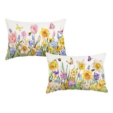 Spring Pillow Covers 12x20 Inch Set of 2 Summer Floral Garden Flowers Throw
