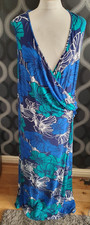George Tral Blue Black & White Floral Summer Maxi Dress Size 22