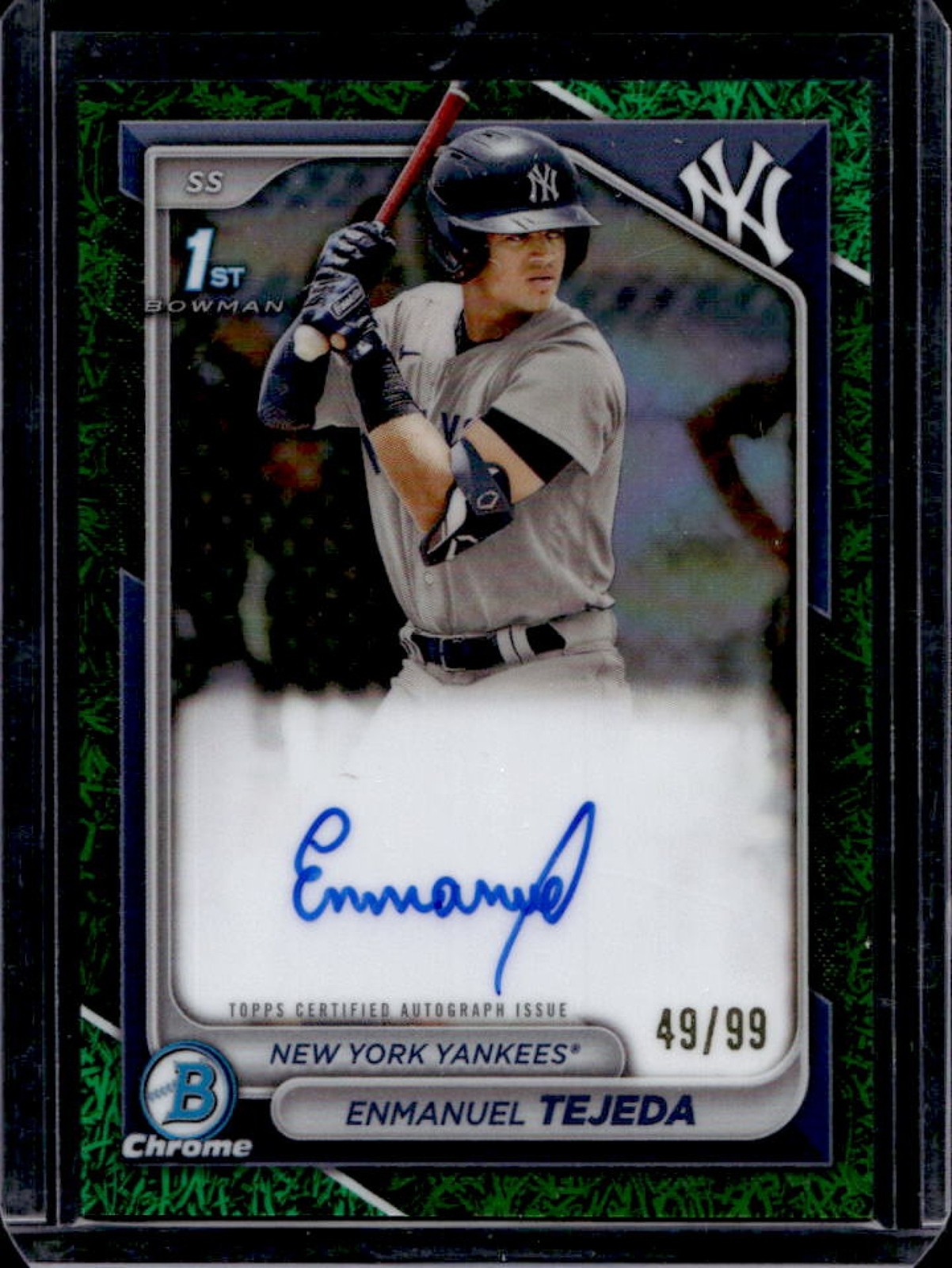 2024 Bowman Enmanuel Tejeda Chrome Auto Grass Green Refractor 1st #/99 Yankees