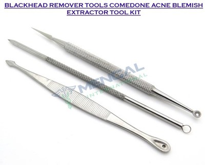 BLACKHEAD REMOVER TOOLS COMEDONE ACNE BLEMISH EXTRACTOR TOOL KIT(SET OF 3)