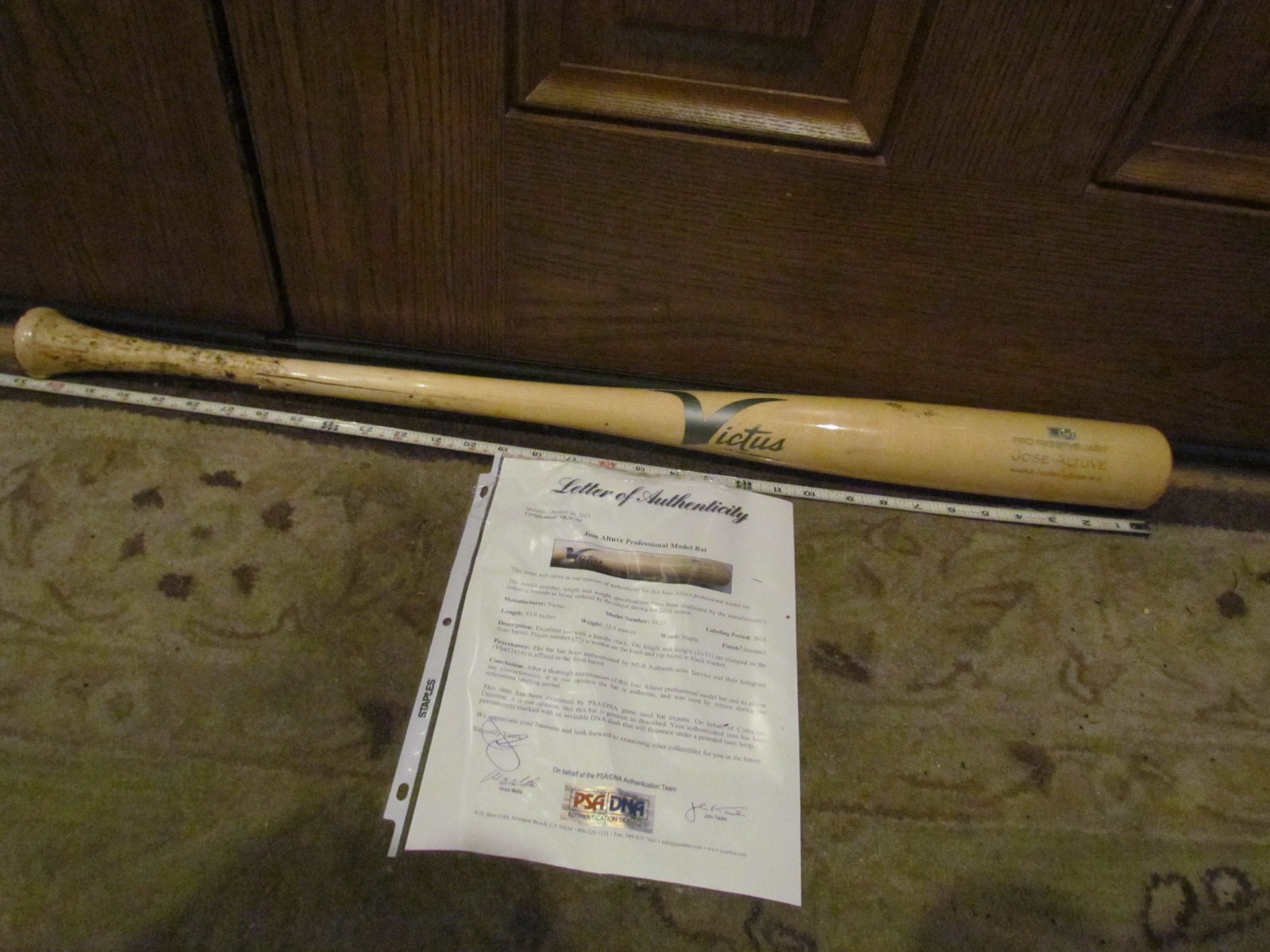 2018 Jose Altuve Game Used  Victus Baseball Bat PSA Certified