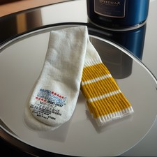 VTG Tube Socks Russell National 80s Acrylic Mustard Yellow Striped 19 USA