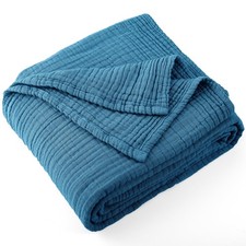 100 Cotton Muslin Throw Blanket 50x70 Inch 4Layers Summer Gauze Dusty Blue