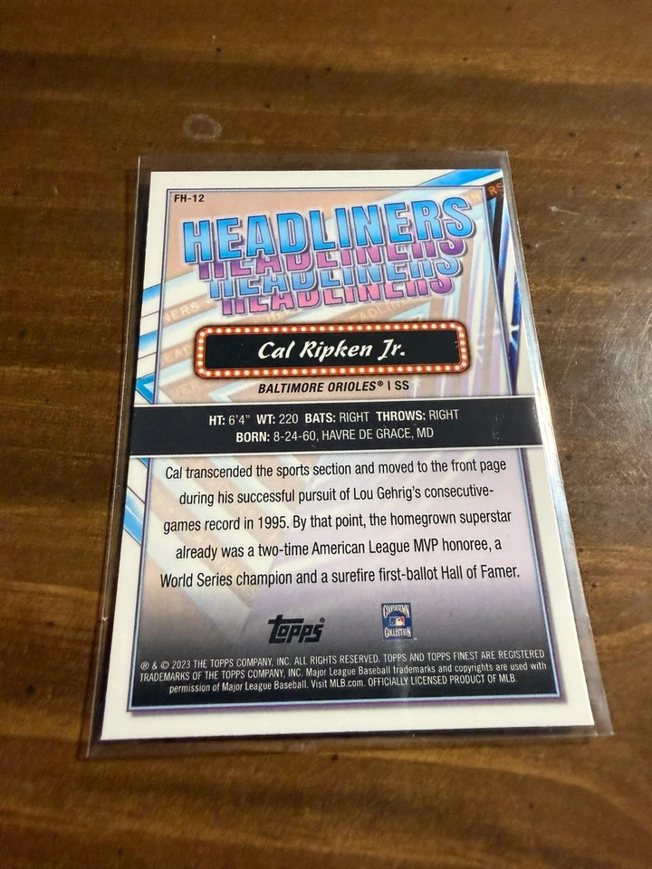 2023 Finest #FH-12 Cal Ripken Jr. BASEBALL Baltimore Orioles Insert - Image 3 of 4
