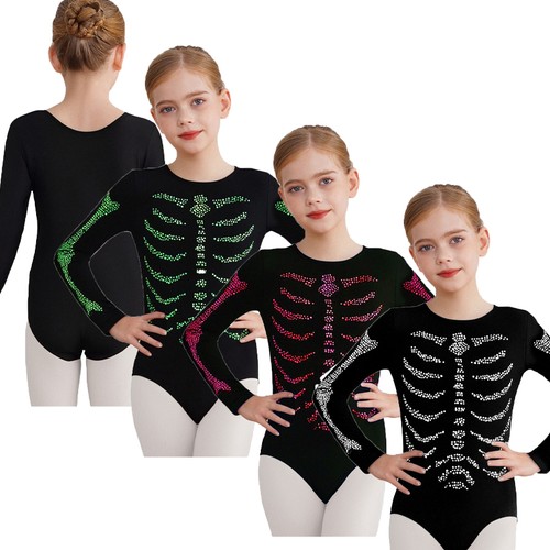 Costume bambina bambina scheletro body manica lunga tuta abbigliamento palla lucida - Foto 4 di 44