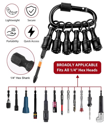 Katerk 6pc Black 1/4 in Hex Portable Bit Holder Keychain - Picture 2 of 7