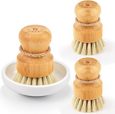 Bamboo Wooden Dish Scrub Brushes Natural Sisal Bristles Set of 3 1 2 3