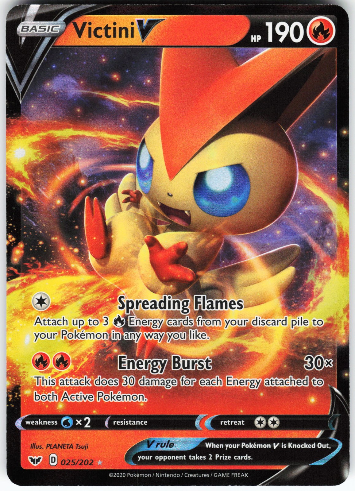 Victini V 025/202 Pokemon SWSH01: Sword & Shield Base Set Holo Ultra Rare NM