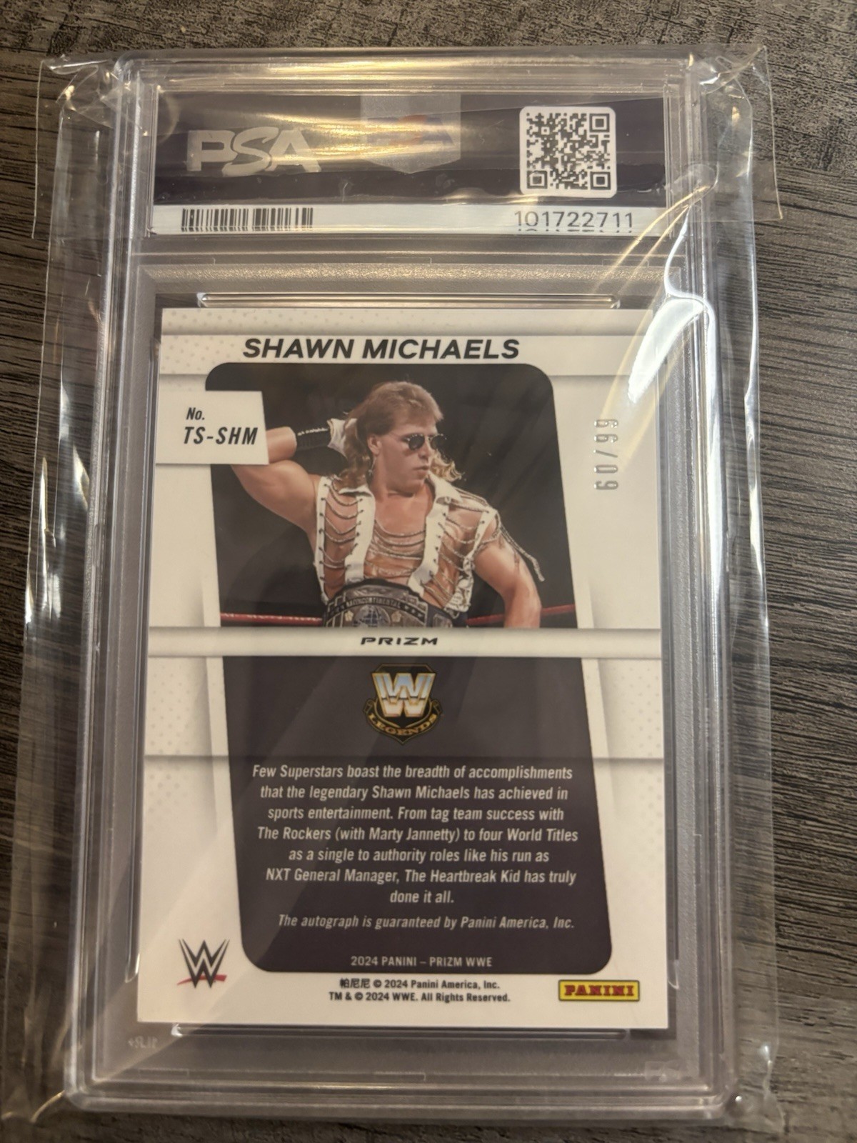 2024 Panini Prizm WWE Shawn Michaels Red Prizm Auto /99 PSA 10 #TS-SHM view 2
