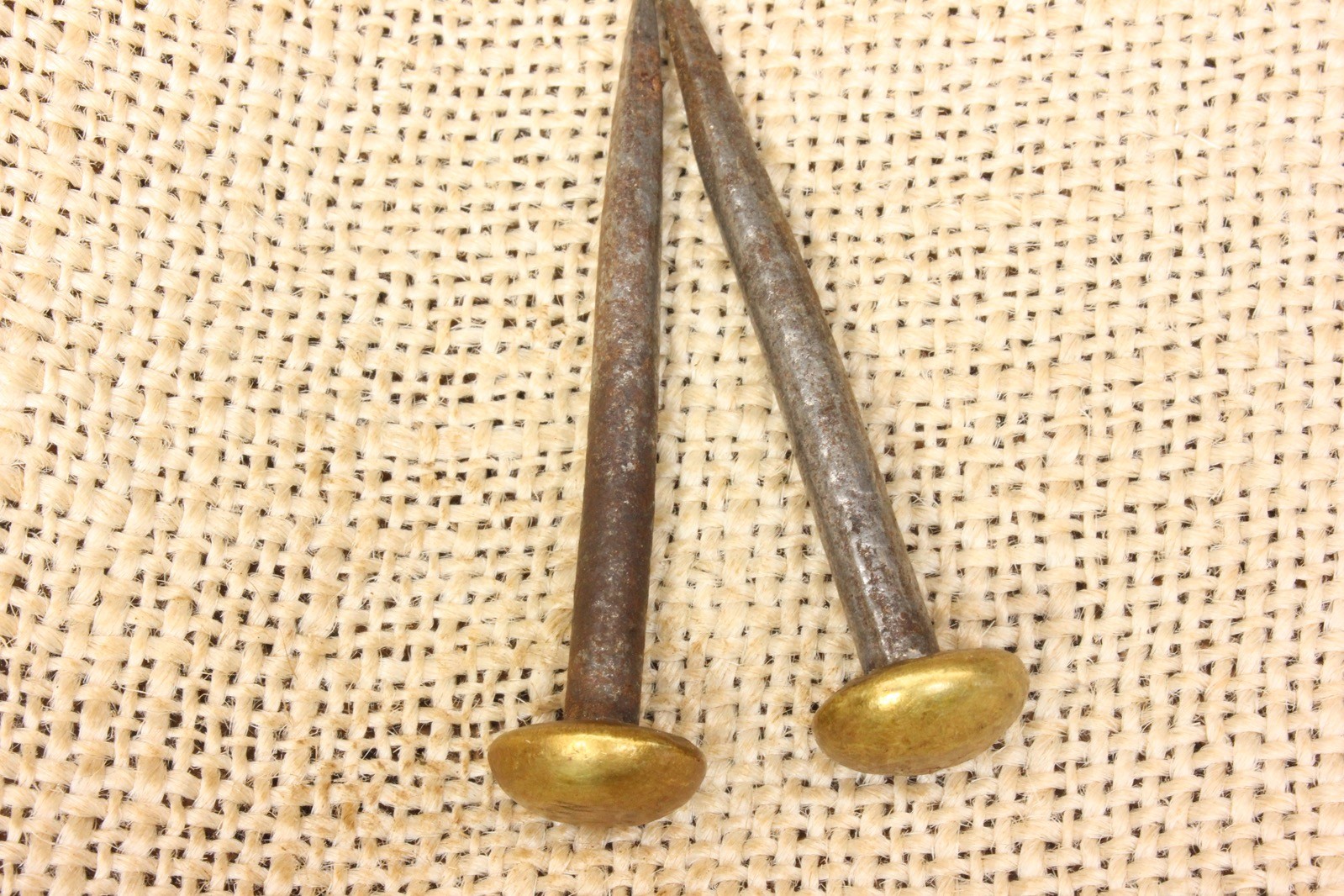 2 Old Picture Nails Victorian Large BRASS Head Painting Hanger vintage 1800’s