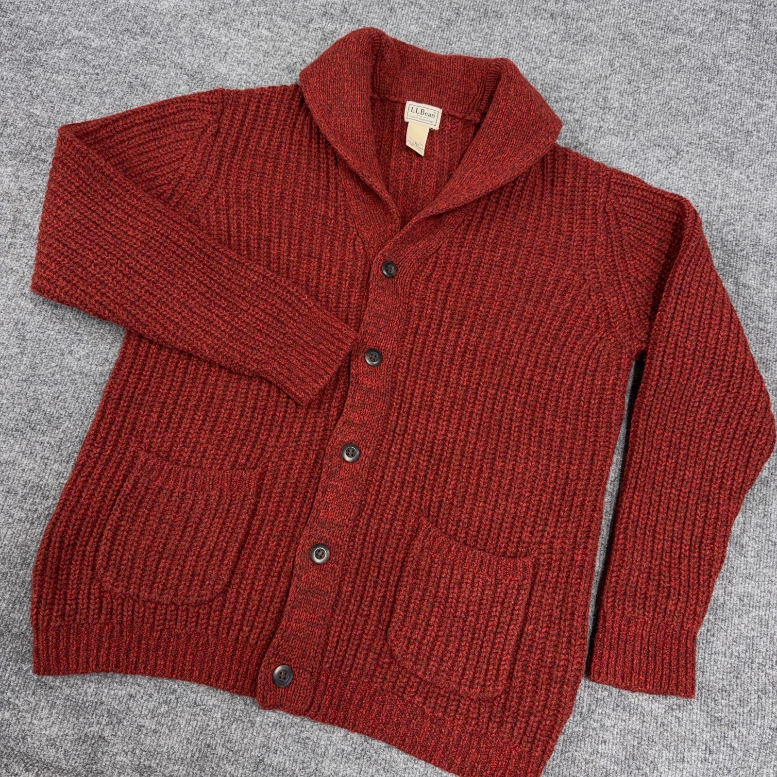 LL Bean Sweater Men Large Red Classic Ragg Lambs Wool Cardigan Knit Button Front