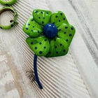 Bakelite Vintage Green & Blue Enamel Flower Brooch and Earrings Jewelry Set