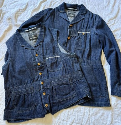 Nigel Cabourn Denim Ensemble Jacket/Weste Size 54/52 Top Condition Rare Vintage