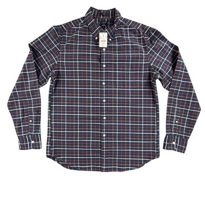 J Crew Flex Oxford Shirt Men Large Blue Plaid Button Down Long Sleeve Slim Fit
