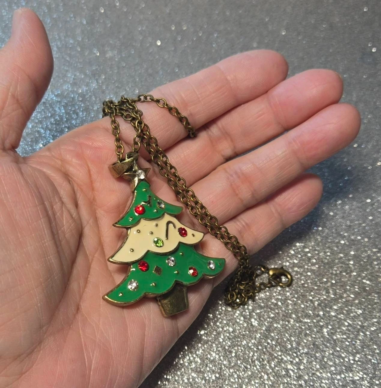 12 Pcs Christmas Tree Pendant Necklaces 24" Rhinestone Holiday Jewelry Lot image 5