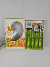 Ekco Caprice Green Handle Kitchen Utensil Set of 4 Vtg Fork Spatula Spoon NOS