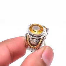 Citrine 925 Sterling Silver Designer Oxidised Ring S.6, Christmas Gift R49166