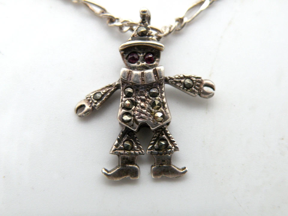 复古意大利 925 稻草人红色和灰色尖晶石宝石纯银项链 — 第 3/4 张图片