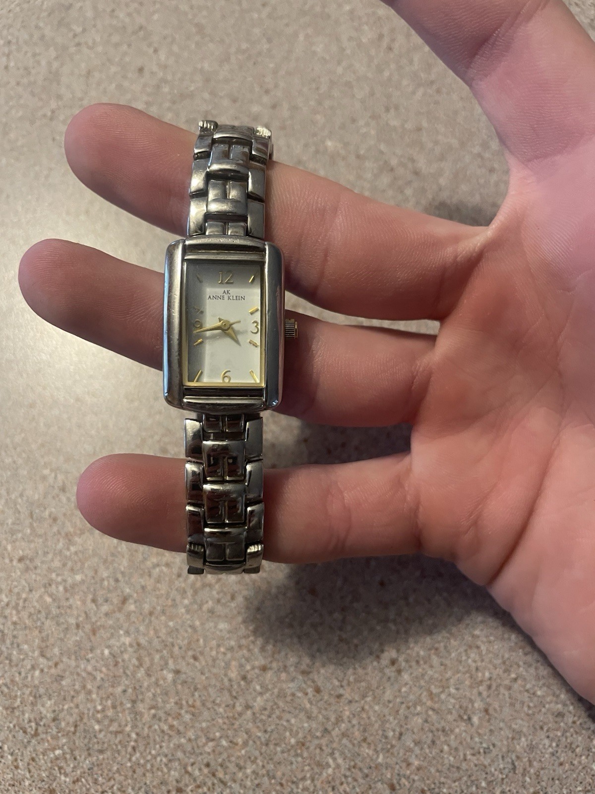 Anne Klein AK Silver Rectangular Analog White Dia… - image 1