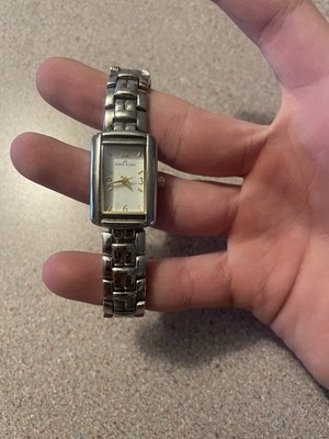 Anne Klein AK Silver Rectangular Analog White Dial Metal Bracelet Wristwatch