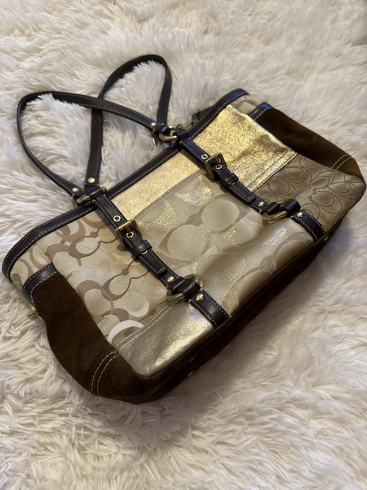 Coach Brown Gold Metallic Patchwork Signature Sue… - image 2