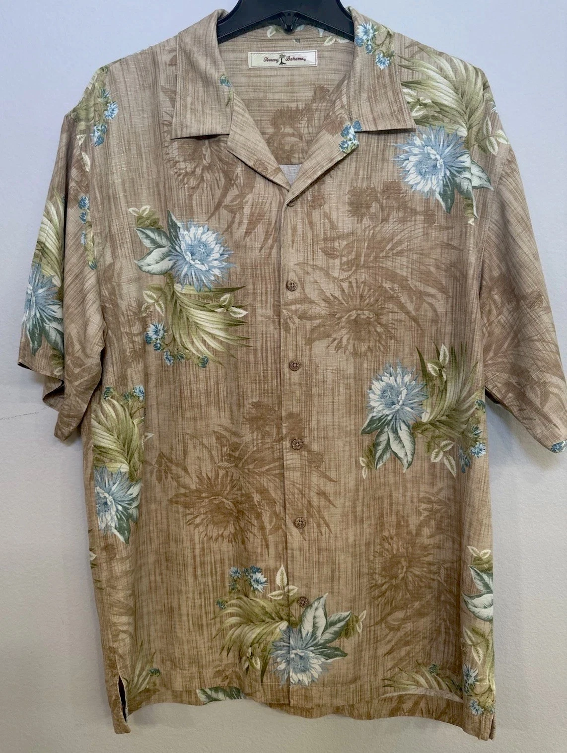 Men's Tommy Bahama Silk Blend Brown Hawaiian Shirt- XL