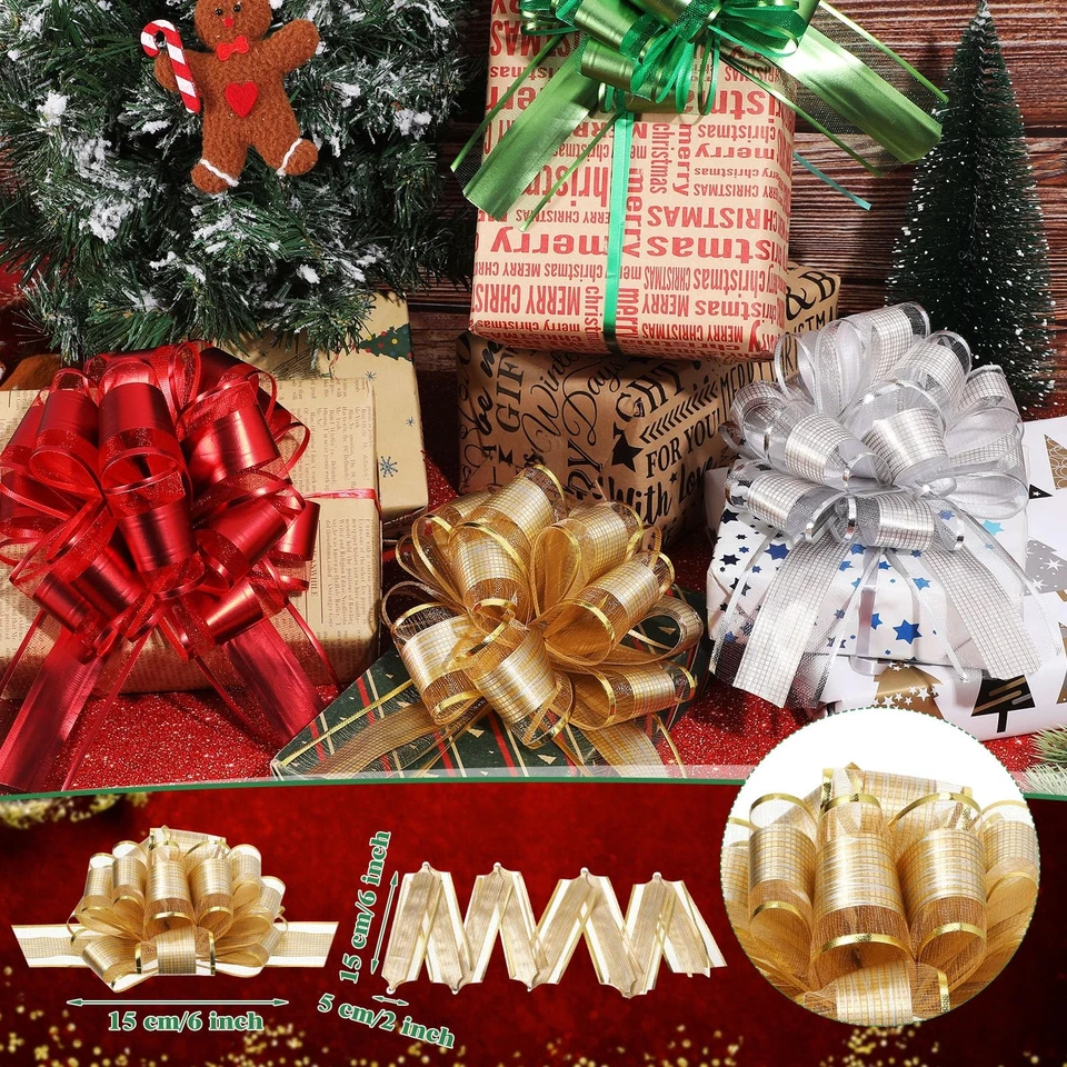 100 Piezas Arcos de Navidad a Granel para Envoltura de Regalo, Arcos de Regalo Grandes de 6 Pulgadas... Foto 3 de 4
