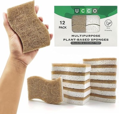 Eco Friendly Biodegradable Kitchen Sponges 12 Pack   Natural Compostable