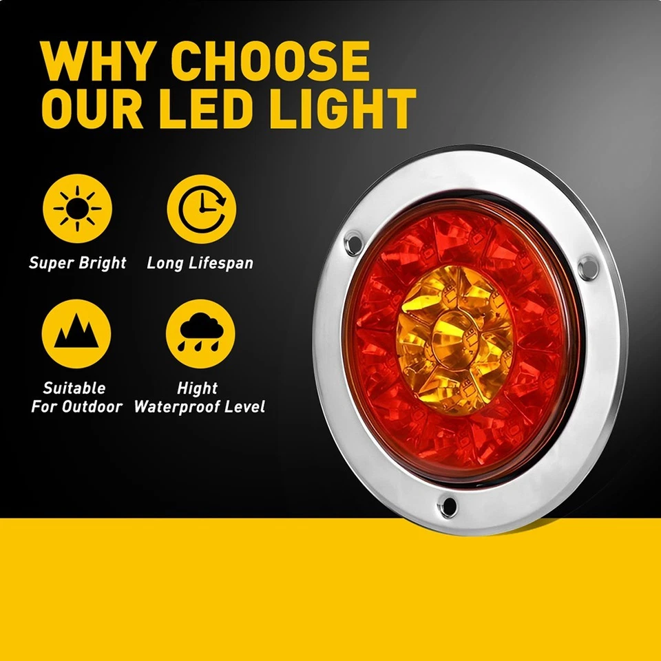 2x 4" redondo rojo/ámbar 16 LED camión remolque RV freno parada señal de giro luces traseras Foto 4 de 4