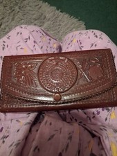 vintage Brown Leather Wallet frim Mexico Hand Tooled