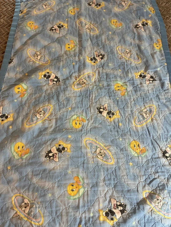 Baby Looney Tunes 复古婴儿扔毯 Tweety Bug Bunny Sylvester 绗缝阅读 — 第 2/4 张图片