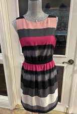 Ann Taylor LOFT Sheath Dress Size Sm Multi Striped Print Sleeveless Pullover C22