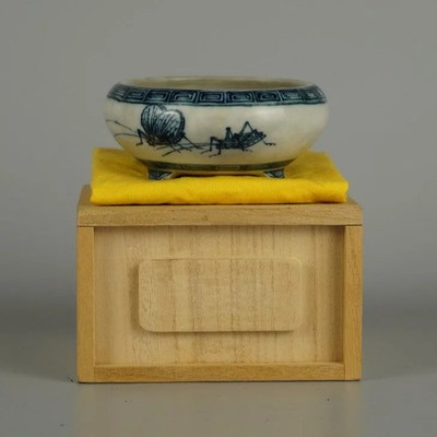 Daisuke Sano Shohin Bonsai Pot Blue & White Cricket Design 8.3cm Round Pot Used