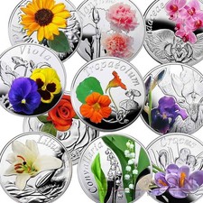 Belarus Under Charm Flowers 10 Coin Set Silver 100 Rubles 2013 Rose Iris Crocus
