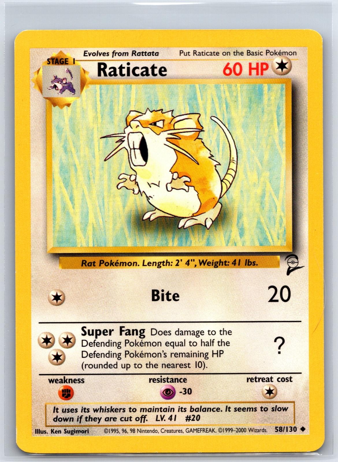 Raticate 58/130 Uncommon Base Set 2 Pokemon NM/M 610b-25