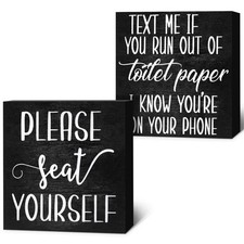 Set of 2 Farmhouse Bathroom Signs Decor Funny Rustic Wood Plaque Bathroom Wal...
