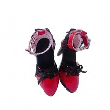 Doll Ankle Strap Shoes Shiny Red BJD Doll Shoes Pointed Tip