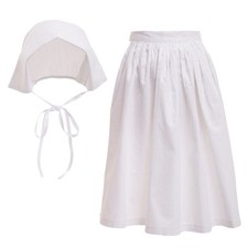 Girls Pioneer Colonial Apron Pilgrim Costume 100 Cotton Apron Bonnet Set
