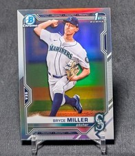 Bryce Miller 1st Chrome Refractor Rookie 2021 Bowman Draft Card #BDC-64 Mariners. rookie card picture