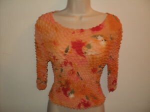 Cache One Size Fits All Very Stretchy Puckered Shirt Top Orange Floral Polyester Ebay