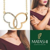 16 Rose Gold Necklace W/ Intertwined Hearts Butterfly & Crystals By Matashi on sale 16 Rose Gold Necklace W/ Intertwined Hearts Butterfly & Crystals By Matashi on sale