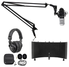 Rockville Studio Microphone+40” Boom Arm+Desk Clamp+Mount+Headphones+Shield