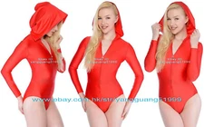 Red Spandex Women Short Jumpsuit Bodysuit Tights Catsuit Costumes With Hat F726