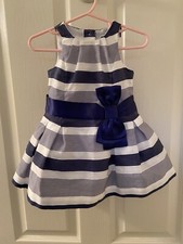 Janie and Jack Blue Belle Striped Organza Bow Dress Girls Size 6-12 Months