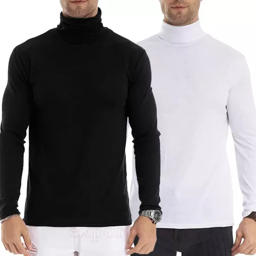 Men Turtleneck Slim Fit T-shirt Long Sleeve Jumper Undershirt High Neck Tee Top - Picture 1 of 25