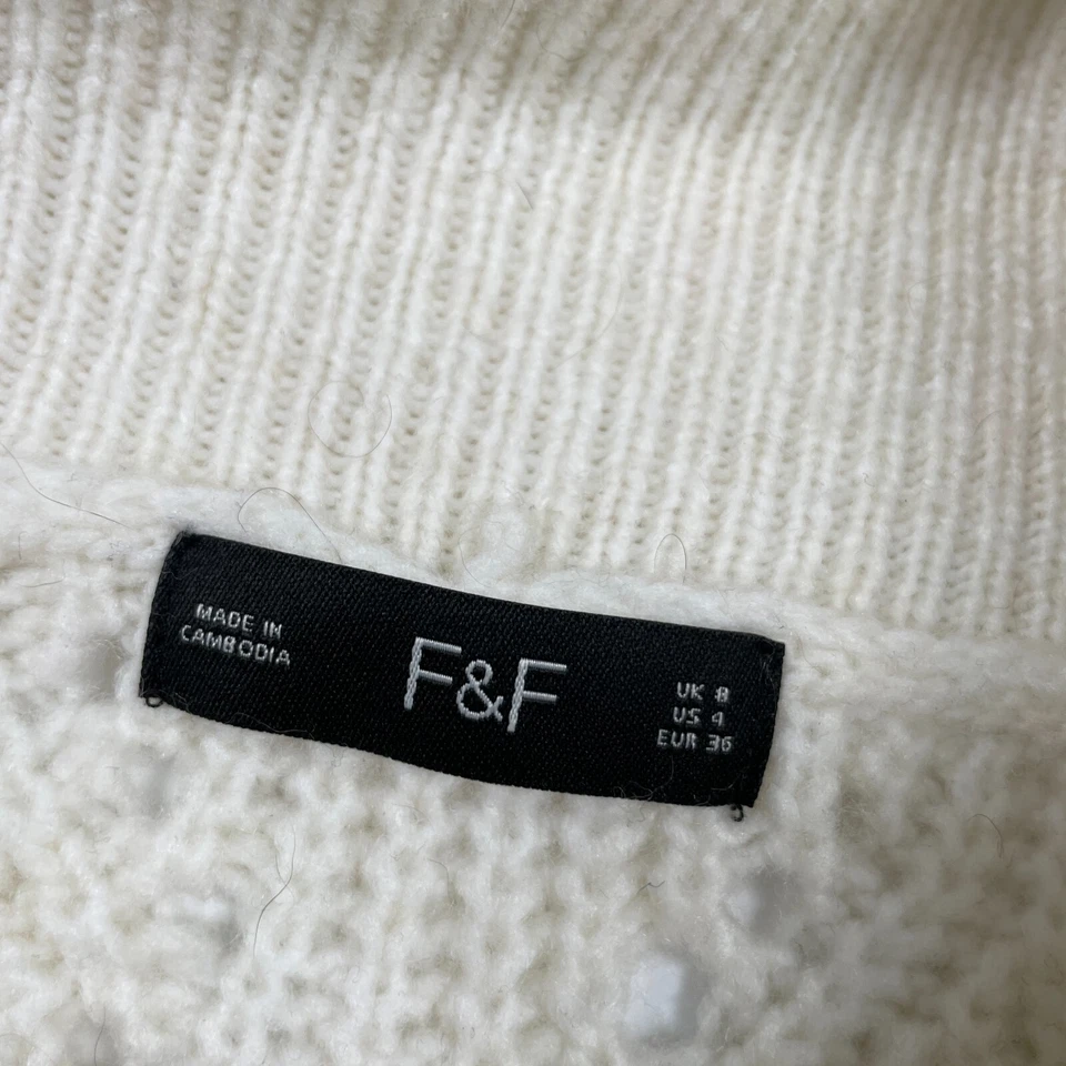 F&F Jumper 8 Blanco Cuello Redondo Tejido Manga Larga Relajado - Imagen 4 de 4