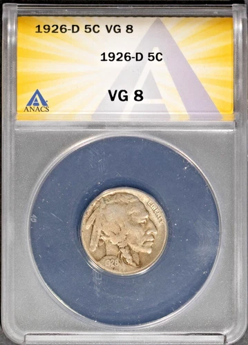 1926-D 5c Indian Head Buffalo Nickel VG 8 ANACS # 7696541 + Bonus